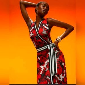 KAREN MILLEN Floral Jacquard Sleeveless Wrap Knitted Dress....